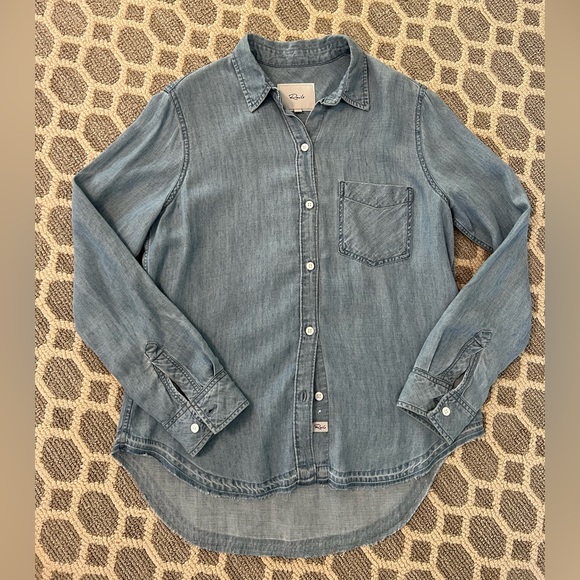 Rails Raw Hem Denim chambray Button Down Shirt size XS - Picture 4 of 14
